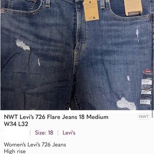 NWT Levi’s 726 Flare Jeans 18 Medium W34 L32